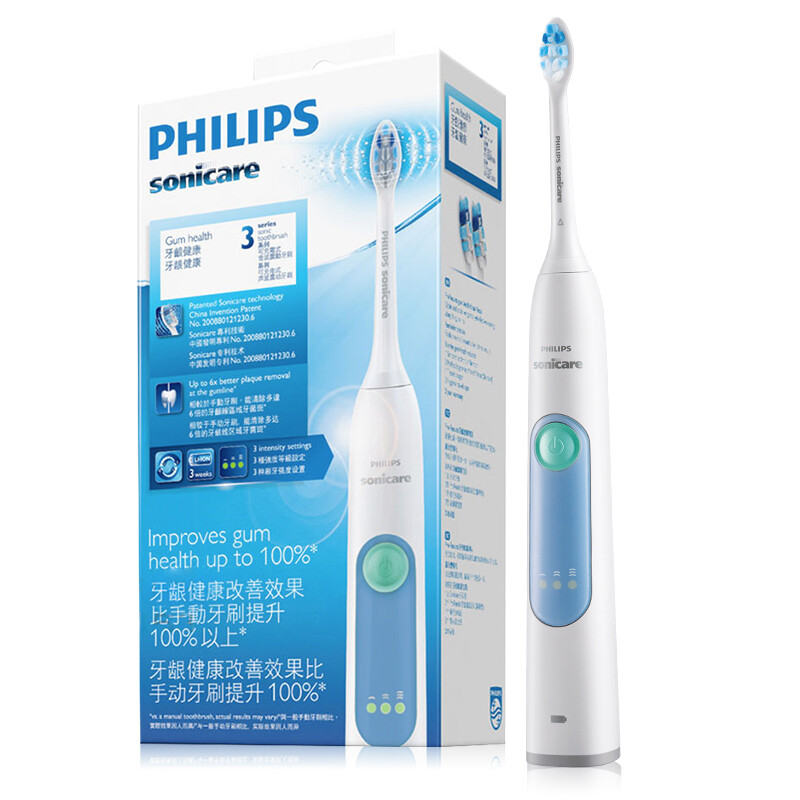 飞利浦(PHILIPS) 电动牙刷 成人声波震动(自带刷头*2+牙刷盒) 牙龈护理 HX6616/50