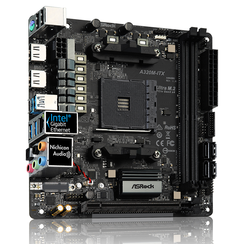 华擎（ASRock）A320M-ITX 主板 支持2200G/3200G/3400G (AMD A320/AM4 Socket)