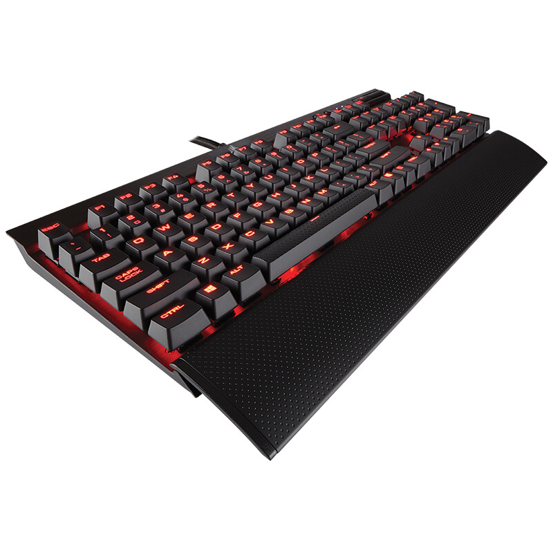 美商海盗船 (USCORSAIR) K70 LUX 机械键盘 有线键盘 游戏键盘 全尺寸 红色背光 铝框体 黑色 樱桃红轴