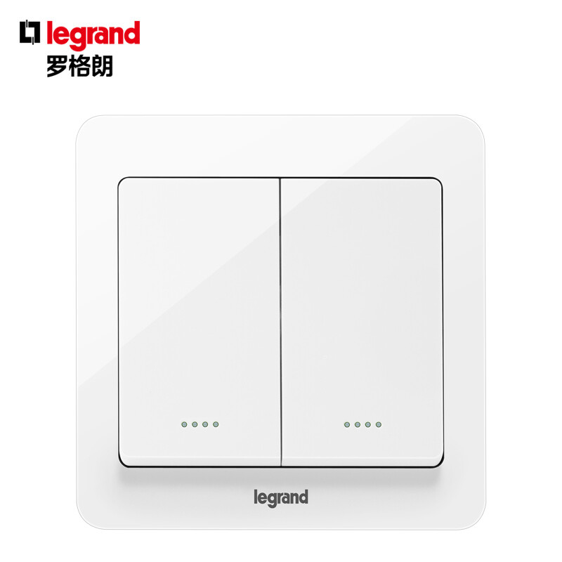 罗格朗开关插座面板 逸典玉兰白双开单控带荧光开关