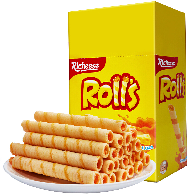 印尼进口纳宝帝Nabati丽芝士（Richeese）rolls芝心棒儿童休闲零食奶酪味夹心卷蛋卷早餐下午茶540g（3盒装）
