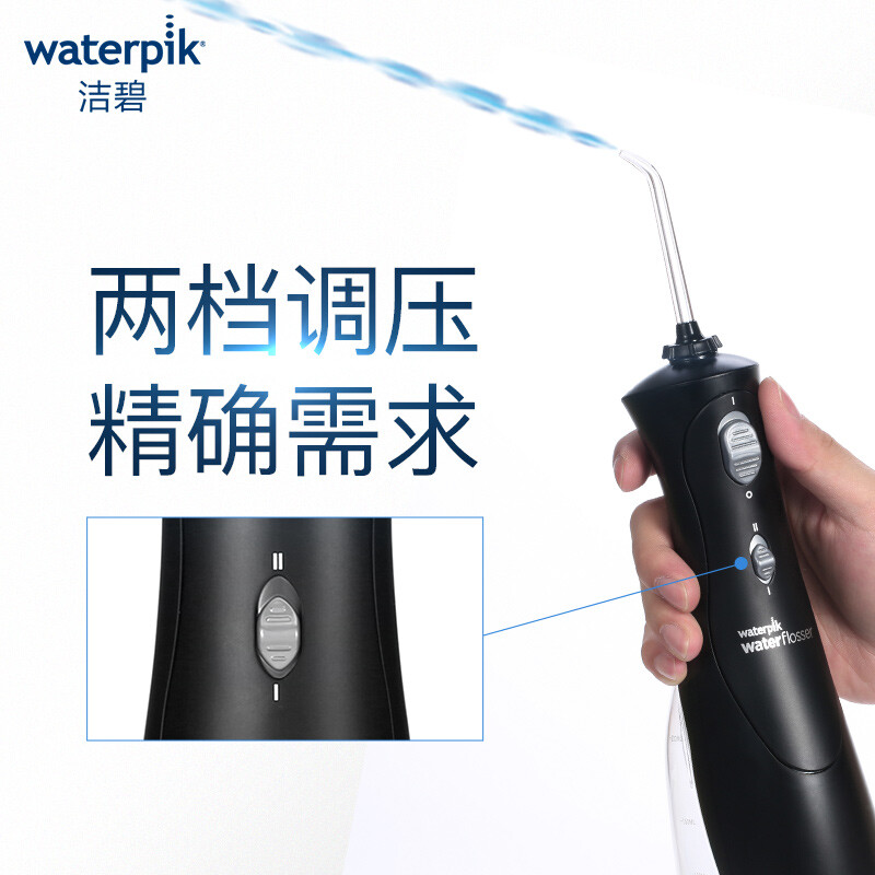 洁碧（Waterpik）冲牙器/水牙线/洗牙器/洁牙机  多支喷头 正畸适用 便携手持式炫黑版 WP-462EC