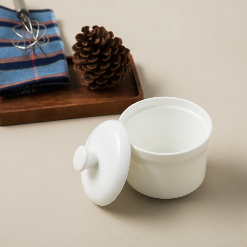 SKYTOP斯凯绨 陶瓷碗带盖骨瓷隔水炖盅单人份纯白300ml