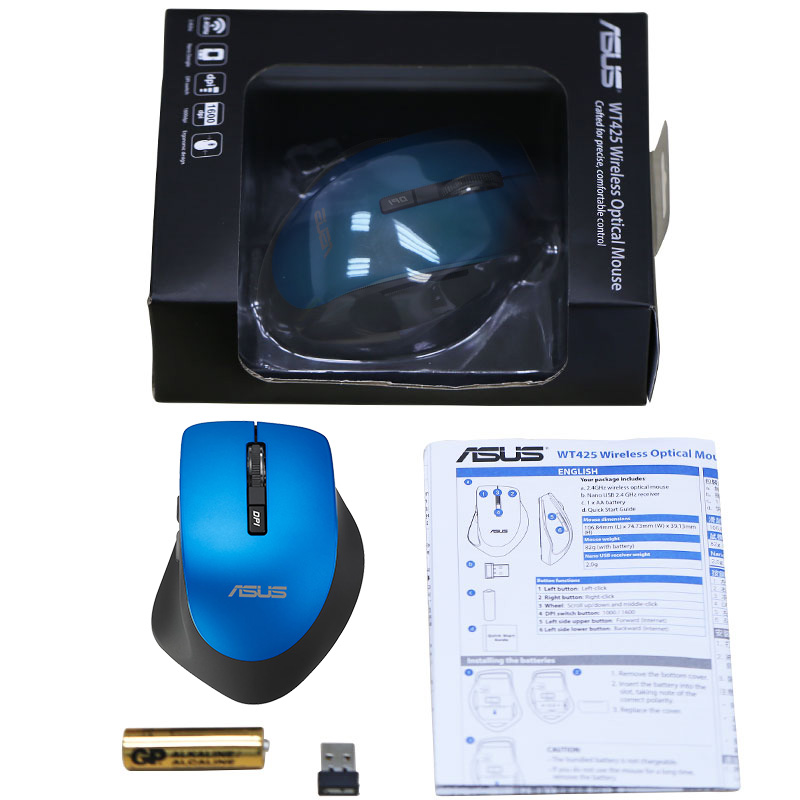 华硕 WT425无线鼠标 静音鼠标 办公鼠标 人体工学鼠标游戏鼠标 USB鼠标 蓝色