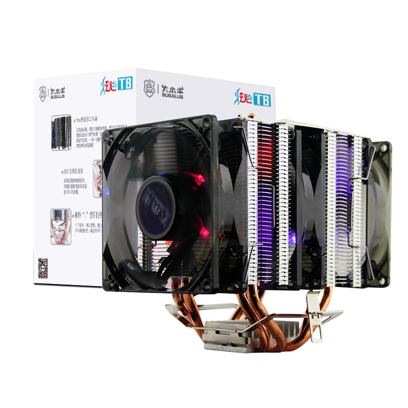 大水牛（BUBALUS）T8 CPU风冷散热器 （支持Intel/AM4/支持多平台/4铜导热管/3LED风扇/智能温控）