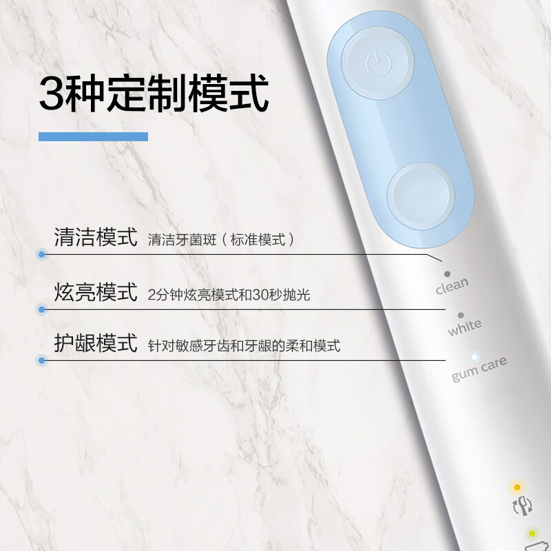 飞利浦(PHILIPS) 电动牙刷 健康护龈型 成人声波震动牙刷(自带牙刷盒) 3种模式 力度感应 蓝色 HX6859/12