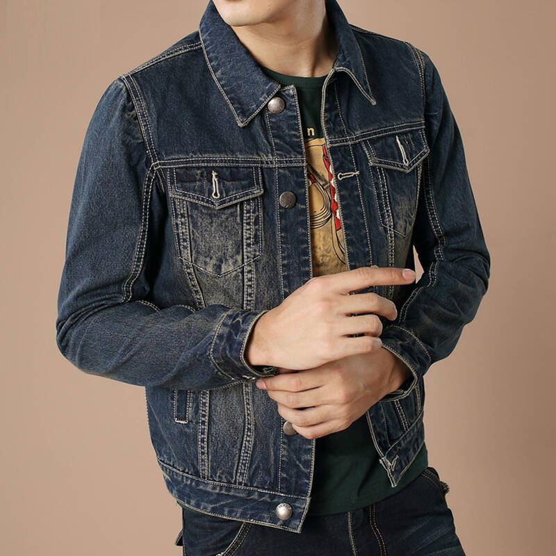 达约仕男装牛仔外套男牛仔衫短装夹克牛仔衣 男复古牛仔外套上衣 藏