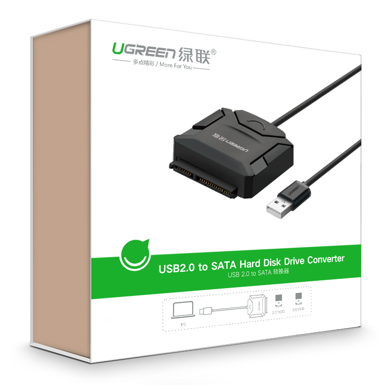 绿联（UGREEN）USB2.0转SATA转换器 2.5/3.5英寸硬盘转接头数据连接线 笔记本电脑台式机易驱线 0.5米 20215