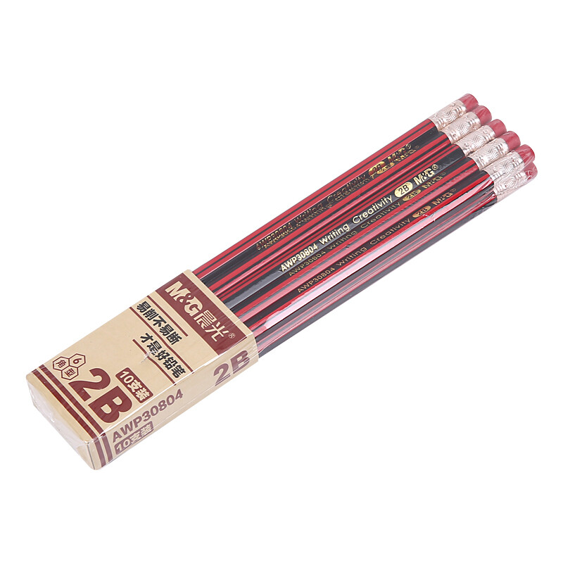 晨光(M&G)文具2B六角木杆铅笔 经典红黑抽条学生考试铅笔(带橡皮) 美术素描绘图木质铅笔 20支/盒AWP30804