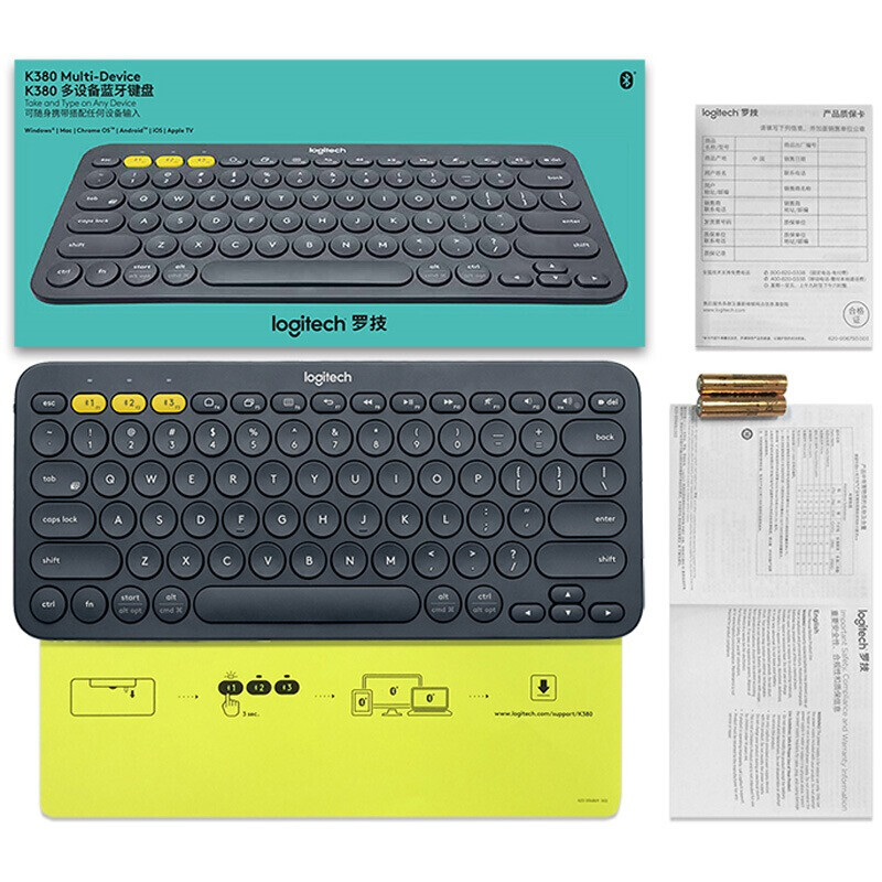 罗技（Logitech）K380无线蓝牙键盘鼠标套装苹果键盘多设备轻薄蓝牙鹅卵石键鼠套装 K380键盘 深灰【支持ipad平板安卓手机】