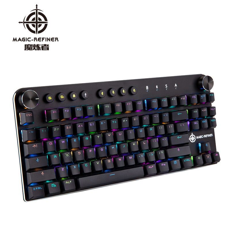 魔炼者 MK11键盘 无线蓝牙键盘 办公键盘 蓝牙双模RGB机械键盘 87键 吃鸡键盘 绝地求生 黑色 青轴