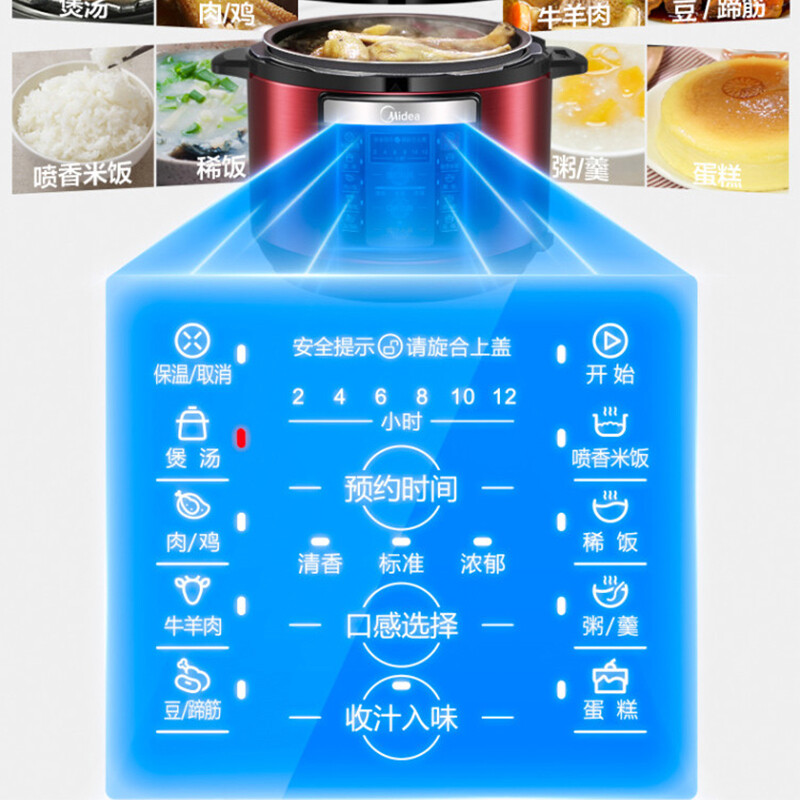 美的（Midea）电压力锅家用5L双胆高压锅高压煮汤锅 智能多功能电饭煲 智能预约焖香饭智能 YL50Simple105