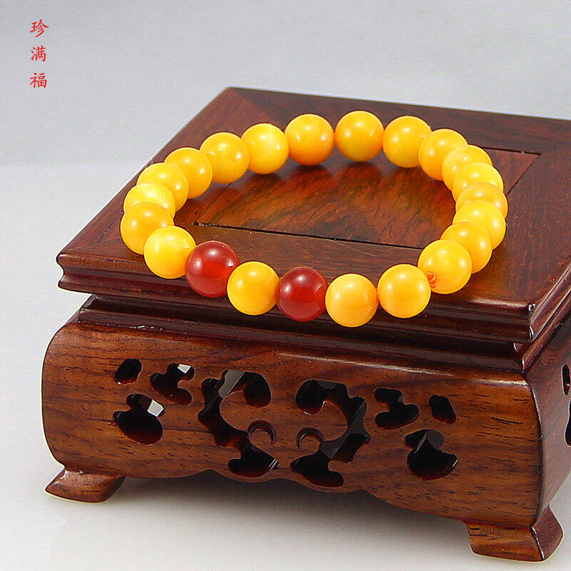 珍满福 黄金贝手链 砗磲手串 金丝砗磲手链 配红玛瑙款珠径8mm女款