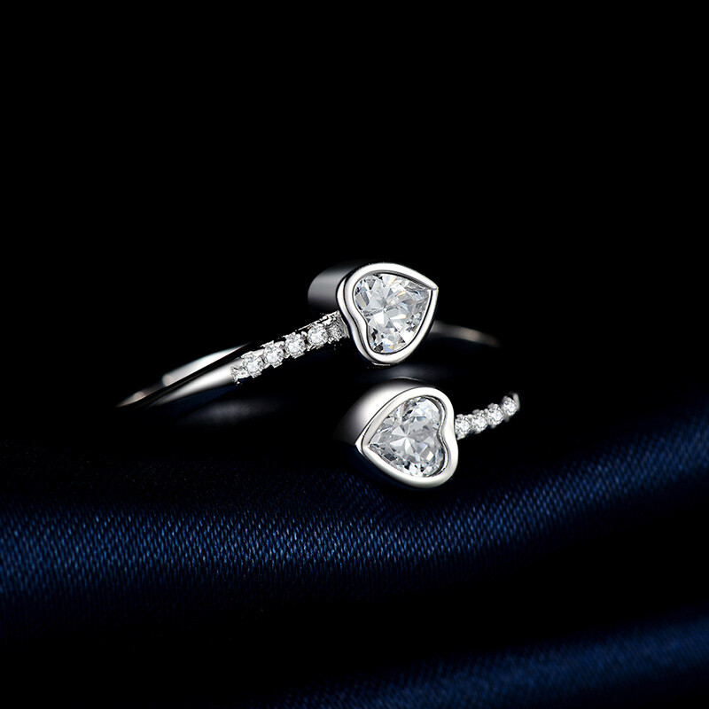 卡蒂罗925银戒指女爱心形戒子开口可调节