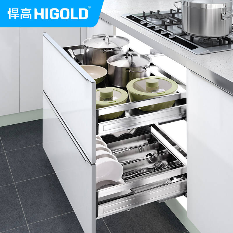 higold/悍高 方管不锈钢厨房橱柜拉篮抽屉式 800柜体套装(平篮 碗篮)