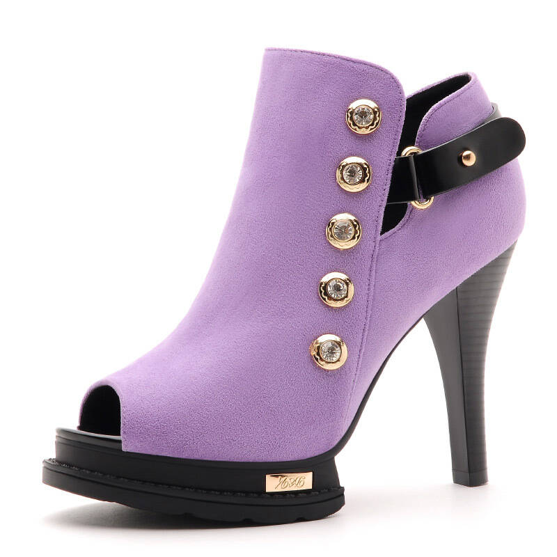 2015秋季新款时尚鱼嘴鞋单鞋细跟女鞋休闲鞋高跟鞋时尚金属水 紫色 此