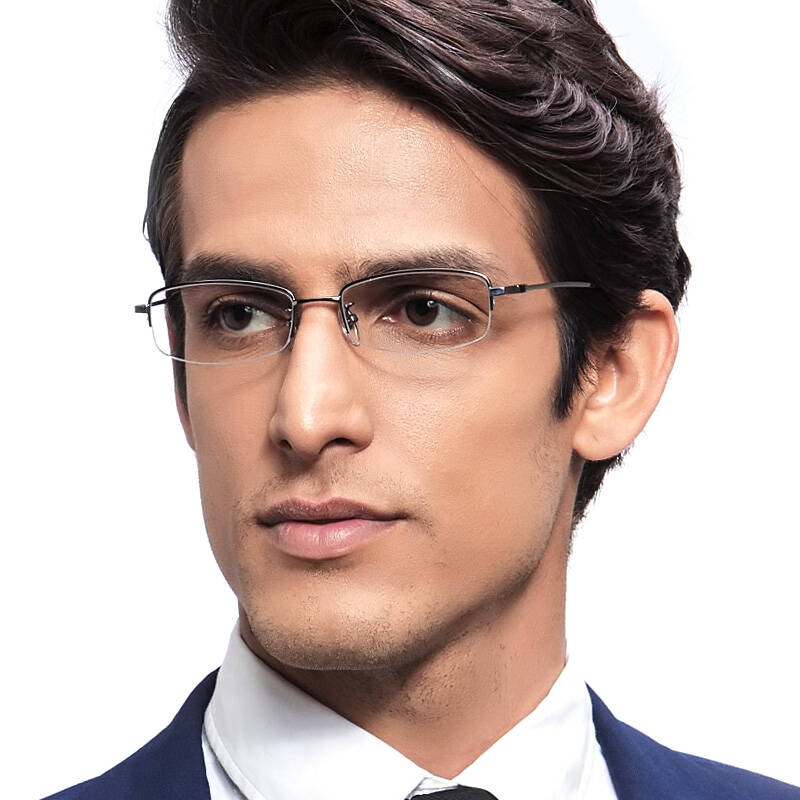 益盾 配镜近视眼镜框 男款半框超轻纯钛眼镜架9816 银色