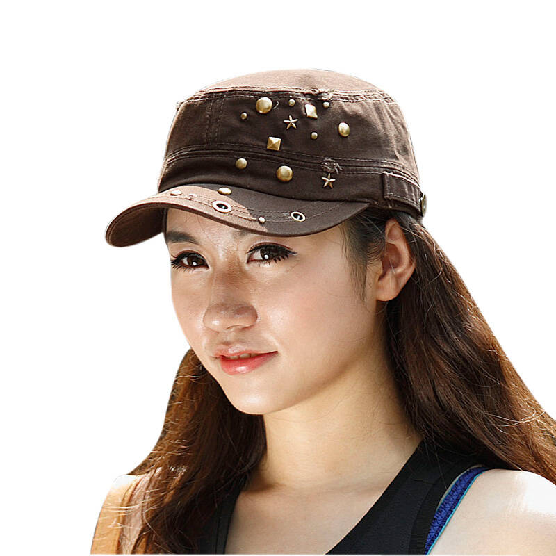 lackpard韩版春秋季铆钉女士时尚多色休闲军帽夏天户外遮阳平顶防晒