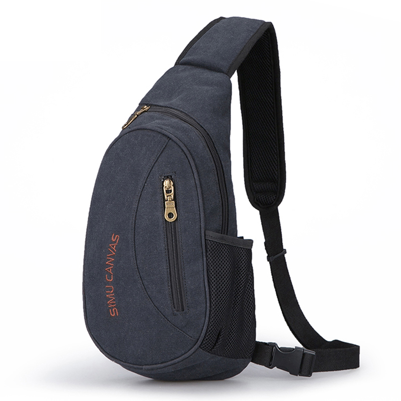 思牧 胸包 1625 单肩包斜挎包腰包时尚帆布包7.9英寸平板电脑包休闲运动包 黑色 