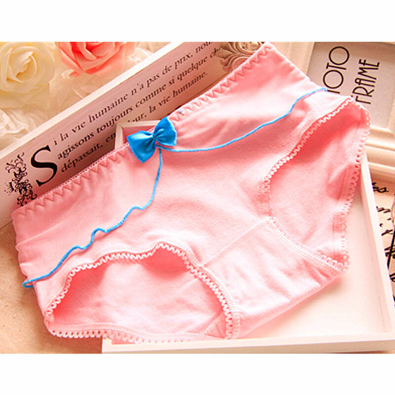 步之蓝 棉质蝴蝶结拼凑纯色少女内裤 蕾丝木耳边可爱性感内裤 低腰