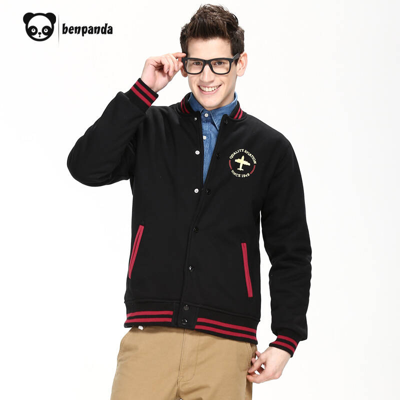 benpanda熊猫本加绒加厚飞机徽章棒球服外套m005 黑色 175/l
