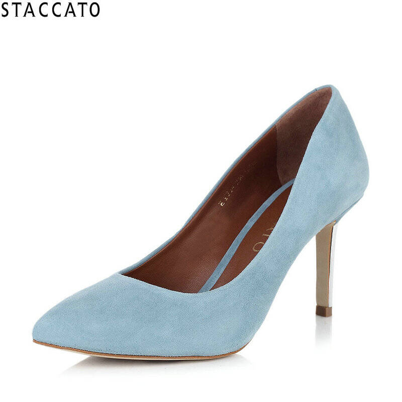 staccato/思加图女鞋春季羊绒面皮高跟鞋单鞋ey234aq3 兰色 37