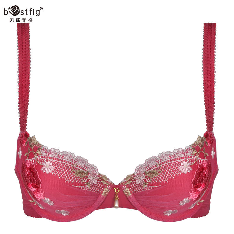 贝丝菲格 奢华花朵刺绣 网纱女士内衣聚拢文胸114486w 胭脂粉 b70