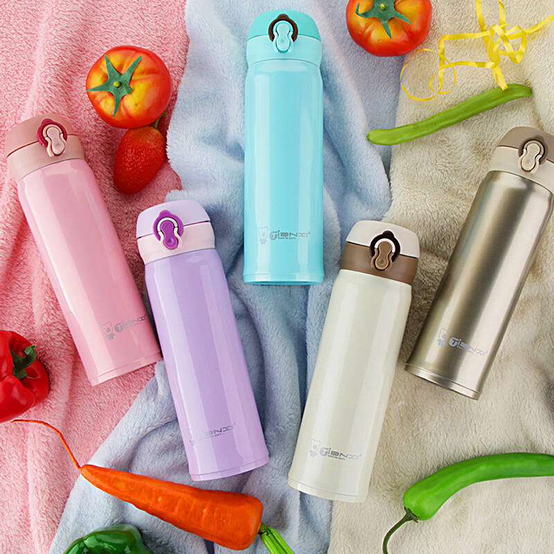 天喜保温杯 女可爱时尚随手便携弹盖车载旅行水杯 男女情侣对杯 真空