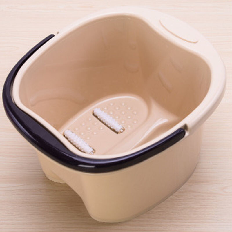 青苇 浴室塑料泡脚桶洗脚盆 加厚足浴桶 按摩轮水桶 米色