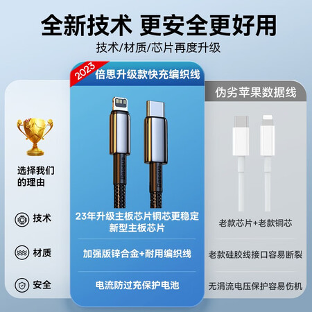 参考说说倍思 PD快充20W苹果数据线 适用iPhoe14131211XP8充电器手机线 2米【闪充版质量真的好不？良心评测点评！