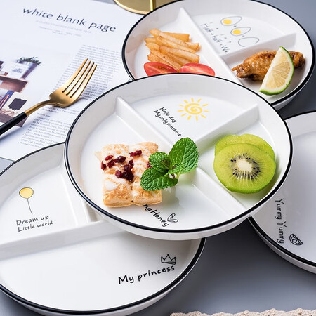 分享感受尚行知是陶瓷分格餐盘减脂创意一人食餐具套装家用大人早餐碟子三格分餐盘真实使用感受？已入手，！