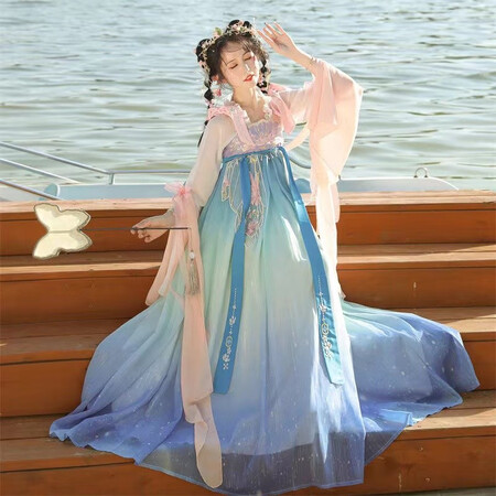 全面解析曝光鼎毳貂 汉服古装女仙气大袖衫齐腰原创交领齐胸襦裙成人古风女 染画  淡蓝好不好用？入手一个月感受！
