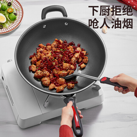 内幕剖析评测炊大皇炒锅少油烟不粘炒菜锅电磁炉明火通用赠送木铲CKN4634BF质量还可以不？值得入手吗！