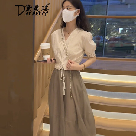 全方位说说黛美琪 连衣裙女2023夏季新款韩版气质短袖高腰显瘦A字纱裙小个子套装裙 杏质量靠谱吗？为什么有人说不好！