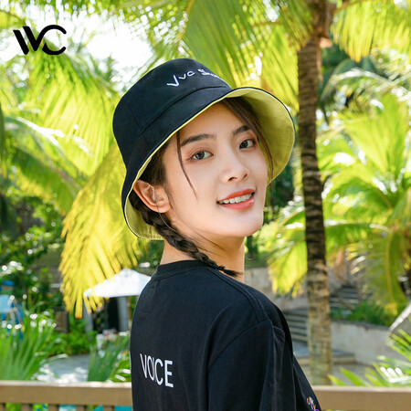 内行人体验VVC遮阳帽女渔夫帽盆帽大头围防晒帽男女夏遮阳帽太阳帽子 时尚黑夹心黄（参数配置优缺点？告知一星期心得分享！