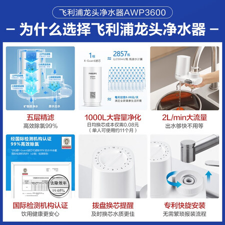 入手选择体验飞利浦（PHILIPS）水龙头净水器家用水龙头过滤器 厨房自来水说说优缺点如何？大家可能不知的秘密！