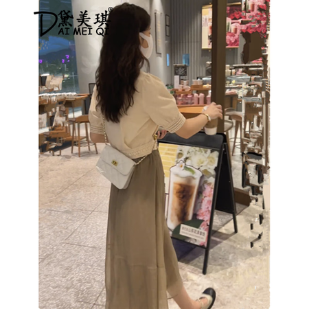 综合说说黛美琪 连衣裙女2023夏季新款韩版气质短袖高腰显瘦A字纱裙小个子套装裙 杏评测好不好？告知一周心得分享！