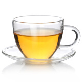 雅集素雅系列小资透明玻璃品茶小茶杯子 功夫茶具配件 耐热品茗杯单杯个人杯 有杯托1个装