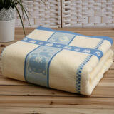 沐凡（mufan）毛巾被纯棉单人双人提花加厚盖毯四季全棉居家毯学生空调毯子 房子小熊蓝色 150*200cm