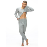 暖恋拉毛保暖内衣男士基本厚度U领毛衣加厚毛裤套装WA-01/04 麻灰 L