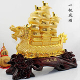 聚善缘一帆风顺船摆件帆船大号工艺品定制办公室桌摆件招财店铺开业送礼 中号船镀金色41*18*43cm