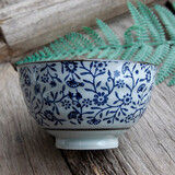 和风四季日式釉下彩餐具陶瓷饭碗家用米饭碗手绘陶瓷碗汤碗米饭碗复古 4.5英寸青花螺纹饭碗碗(250ml)