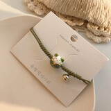 清晨的星星 情侣手链女ins小众设计感手工编织绳红绳招财猫咪手绳陶瓷手饰品 绿色