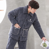 韩悦琦情侣睡衣女冬季加绒加厚保暖睡衣男青少年冬天家居服夹棉袄棉服潮 ZIF 2202灰色 男款 L