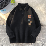 POUM黑色卡通Polo翻领毛衣男款秋冬季潮牌线衣外套休闲慵懒针织衫 TXS-M375黑色 XL