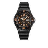 卡西欧（CASIO）男女表学生手表运动手表 夜光防水石英表带星期日历腕表 黑表橙字MRW-200H-4B