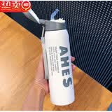 洁奇诗（JIEQISHI） 吸管卧床老人用的保温杯带吸管防呛老年人喝水杯子不锈钢弹跳杯 400毫升/白色/带吸管带提绳