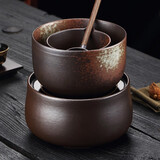 询匠（XUNJIANG）围炉煮茶器古法粗陶煮茶炉合璧煮茶壶煮茶碗套装电陶炉陶瓷煮茶罐 柴烧釉小号煮茶器+柴烧釉电陶炉