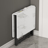 熊居  折叠餐桌家用小户型仿岩板多功能组合饭桌多人长方形三折叠桌子 白理石纹【140*80黑架】支架款