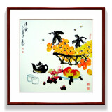 紫腾随轩新中式装饰画现代客厅背景墙壁画卧室墙画餐厅饭厅挂画水果图 图2 70*70cm红木色实木框
